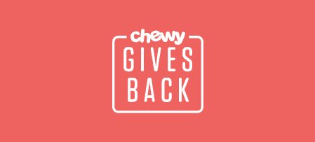Chewy Gives Back logo on a pink background
