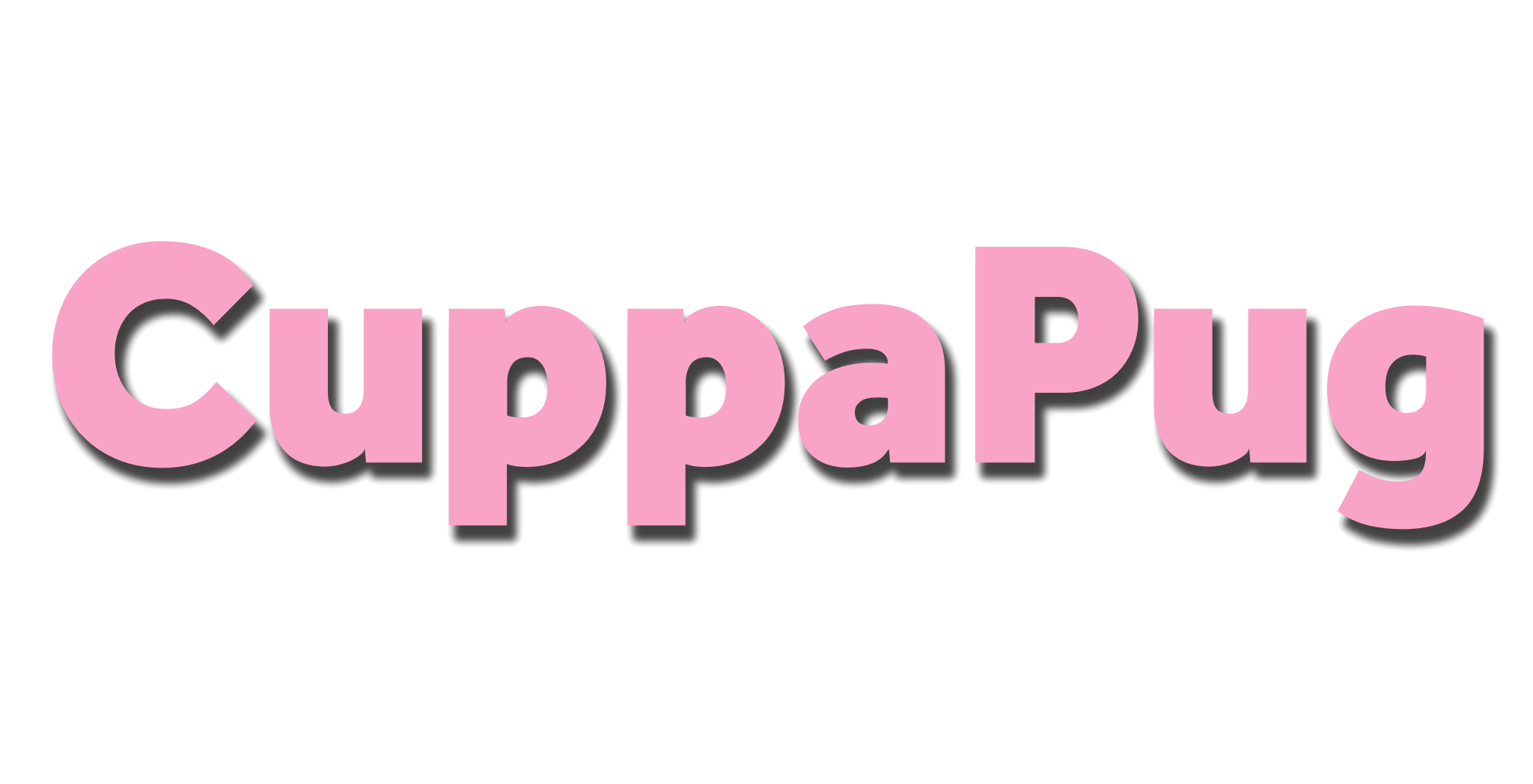 Stylized pink text reading 'CuppaPug' on a black background.